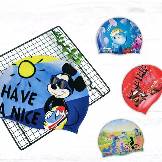 Gorro de natación para adultos y niños, con impresión personalizada, de silicona, para niños y niñas.